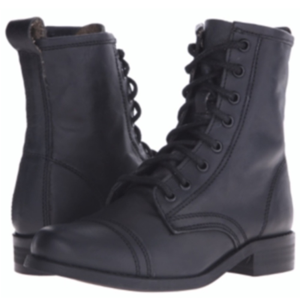 Charrie combat boot women black lace up Steve Madden 8.5 leather